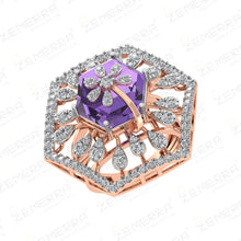 14k gold premium designer ring with purple Fancy Cut stone Sarafa Bazar India