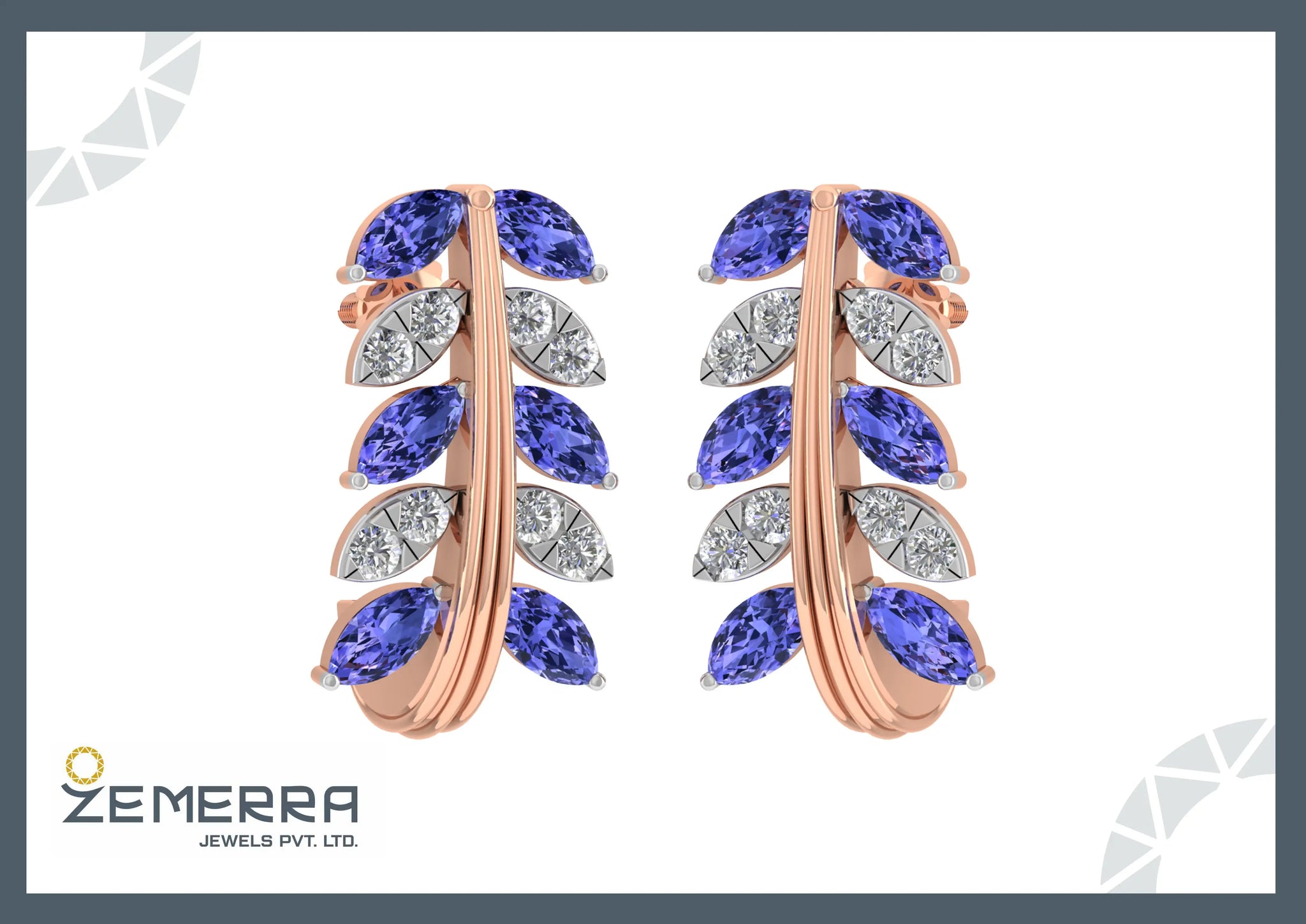 14kt gold with blue sapphires and diamonds Leaf Design Bali Sarafa Bazar India