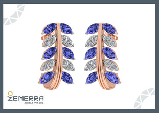 14kt gold with blue sapphires and diamonds Leaf Design Bali
