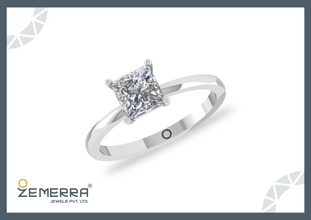 Princess Cut Solitaire Diamond Ring In 14K White Gold Sarafa Bazar India
