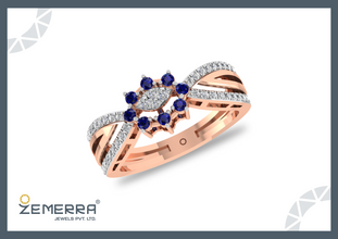 Luxurios 14K Gold Diamond Split Shank Floral Ring Sarafa Bazar India