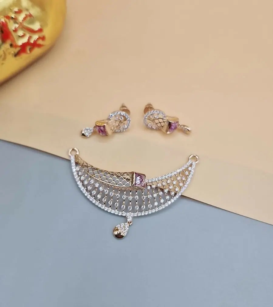 18kt Rose Gold CZ Mangalsutra Pendant Sarafa Bazar India