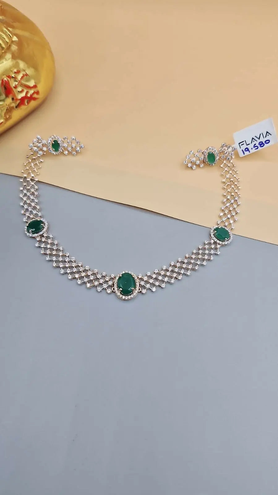 18kt Rose Gold CZ Necklace Sarafa Bazar India