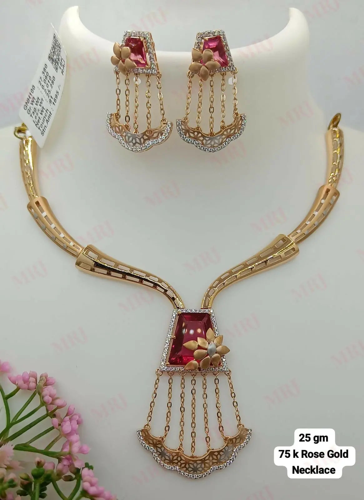 18kt Rose Gold Necklace Sarafa Bazar India