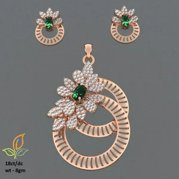 18kt Rose Gold Pendant Set Sarafa Bazar India