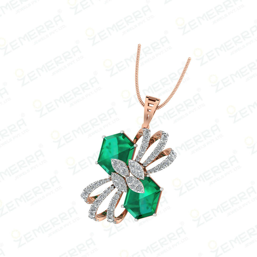 14K Rose Gold Diamond Stylish Pendant set Sarafa Bazar India