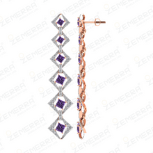 Hot Selling 14K Gold Diamond Amethyst Princess Cut Dangler Earrings Sarafa Bazar India