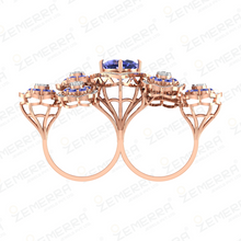 Most Loved 14K Gold Diamond Tanzanite Stone Cocktail Ring Sarafa Bazar India