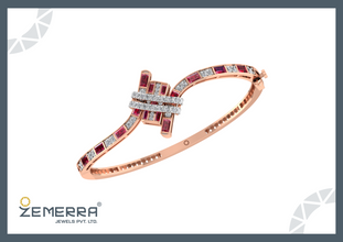 Classic 14k Rose Gold Diamond Hinged Bangle Bracelet Sarafa Bazar India