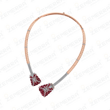 Trendy 14K Rose Gold Diamond Red Stone Necklace Set Sarafa Bazar India