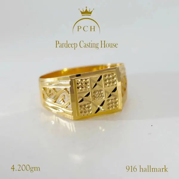 22ct Yellow Gold Diamond Cut Rolex Style Mens Signet Ring Sarafa Bazar India