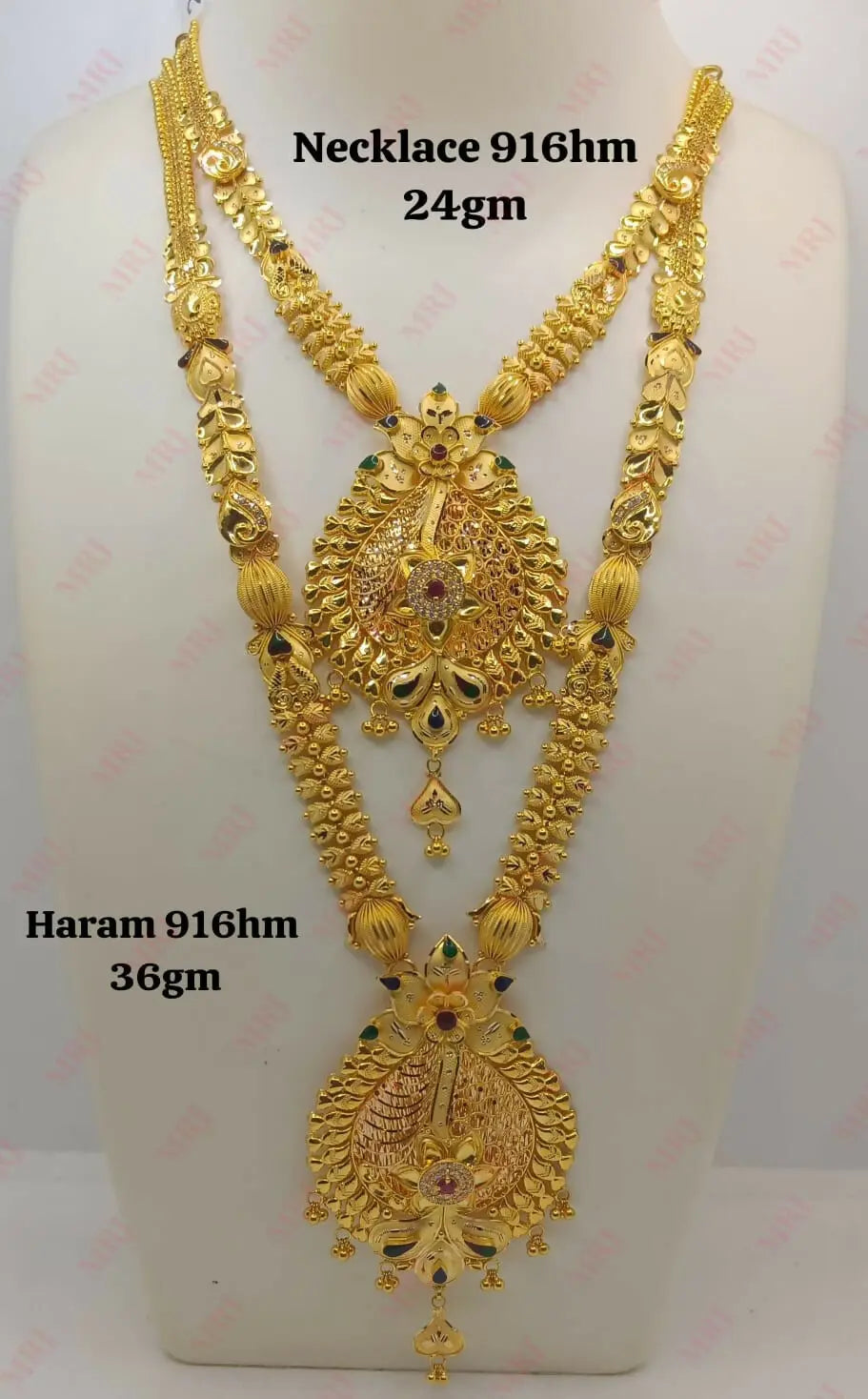 22kt Gold Necklace & Haram Long Set Sarafa Bazar India