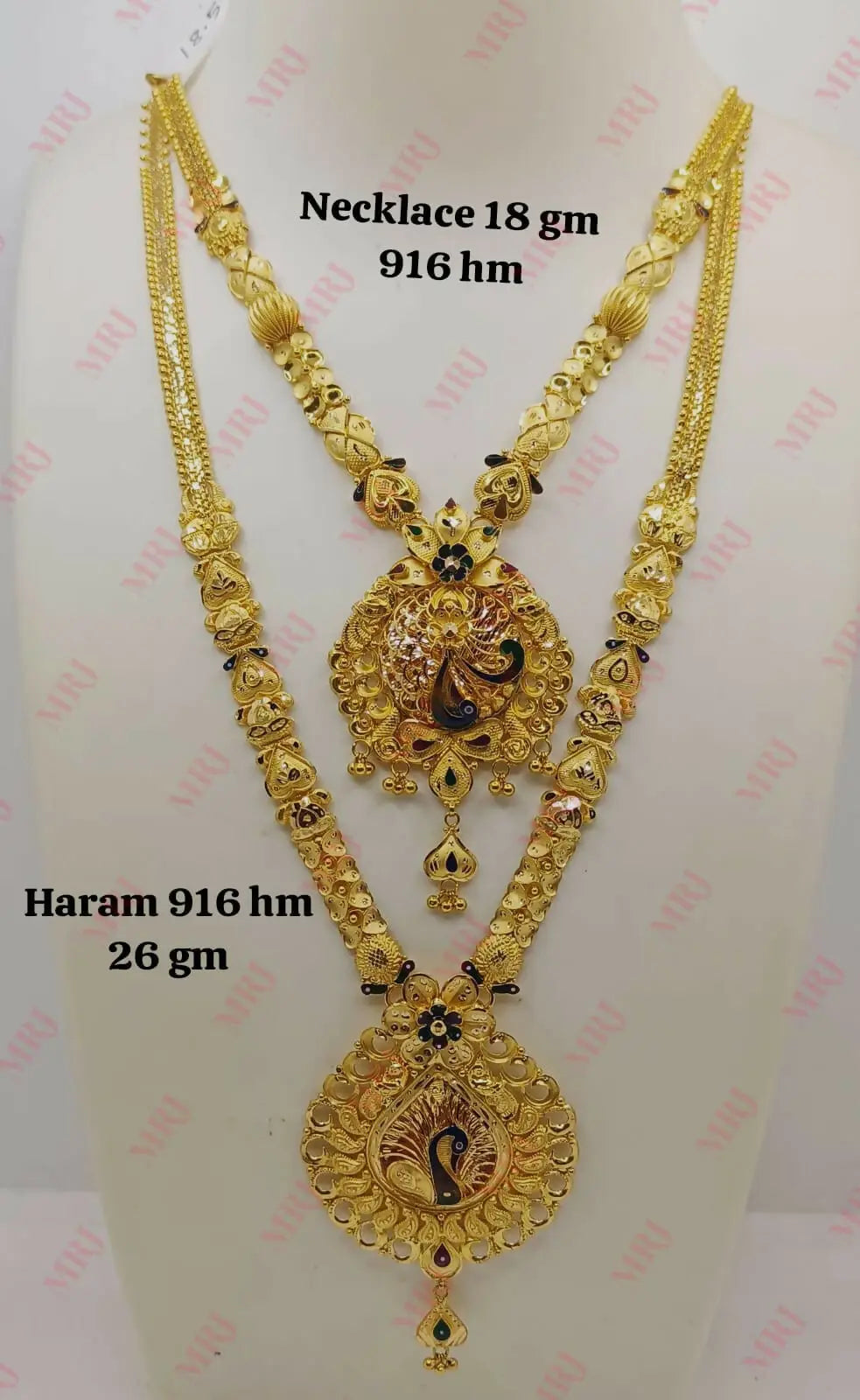 22kt Gold Necklace & Haram Long Set Sarafa Bazar India