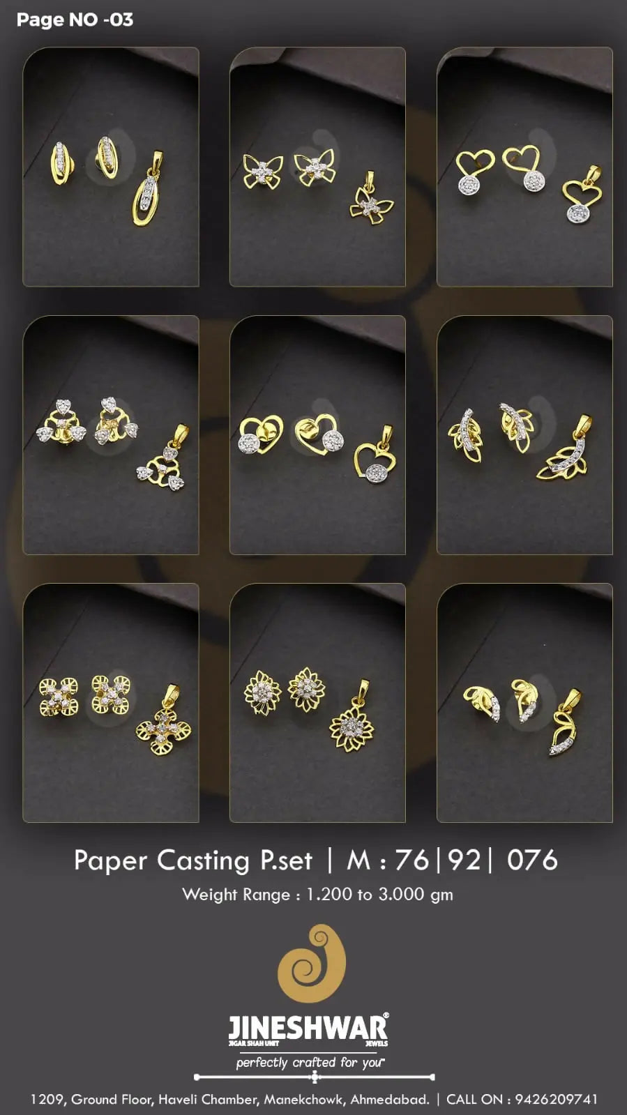 22kt Paper Casting Pendant Sets Sarafa Bazar India