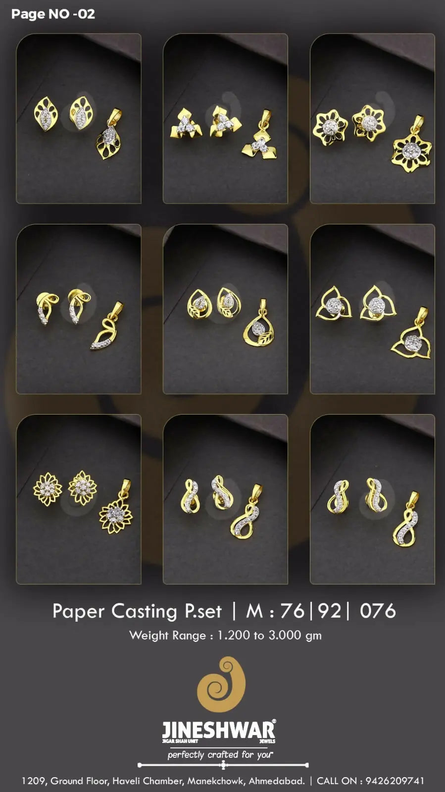 22kt Paper Casting Pendant Sets Sarafa Bazar India