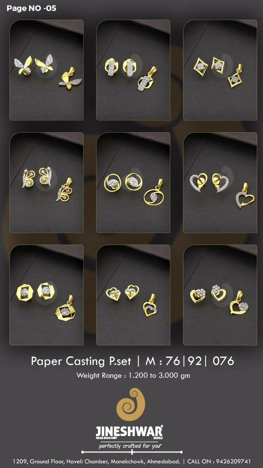 22kt Paper Casting Pendant Sets Sarafa Bazar India