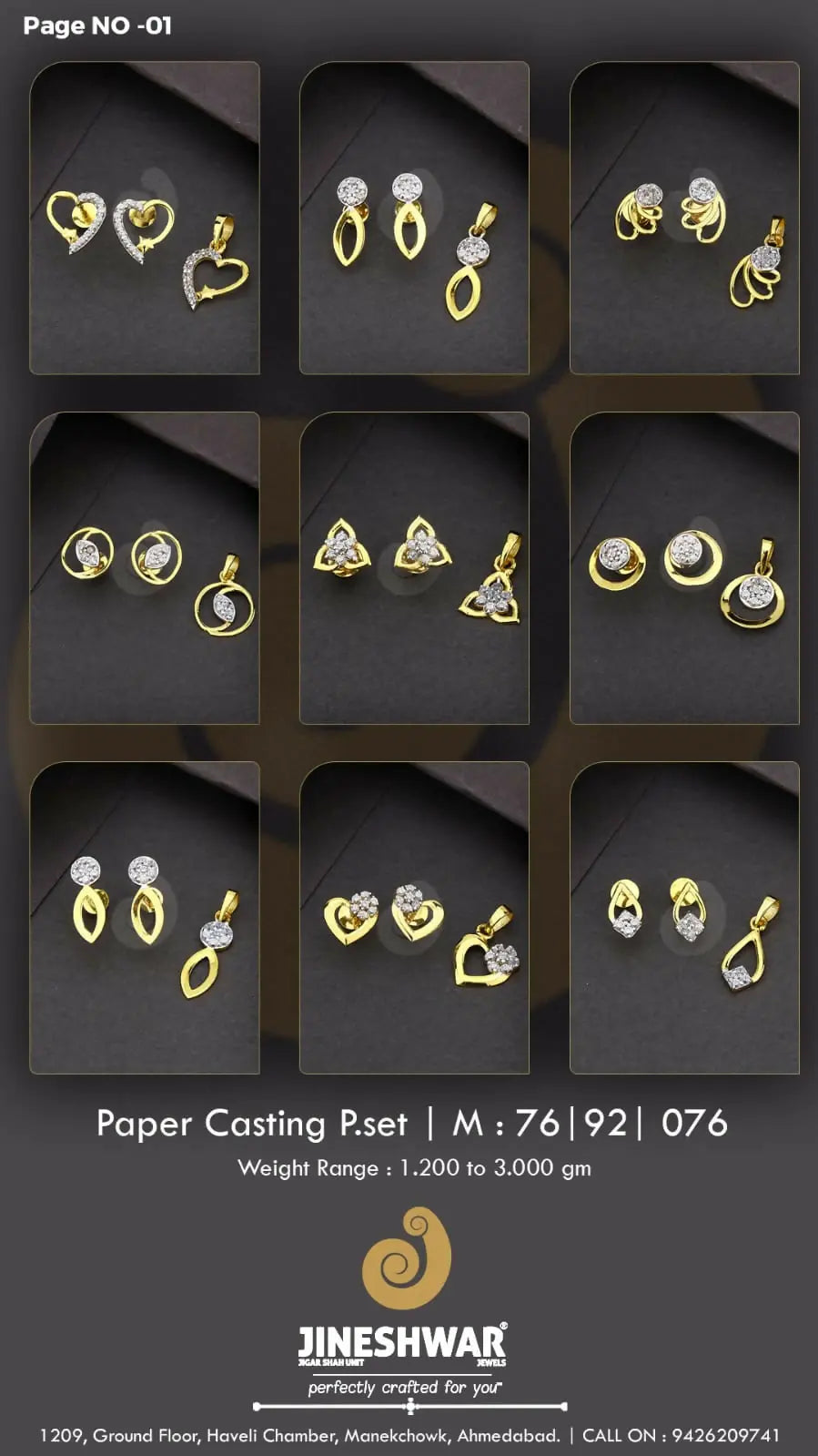 22kt Paper Casting Pendant Sets Sarafa Bazar India