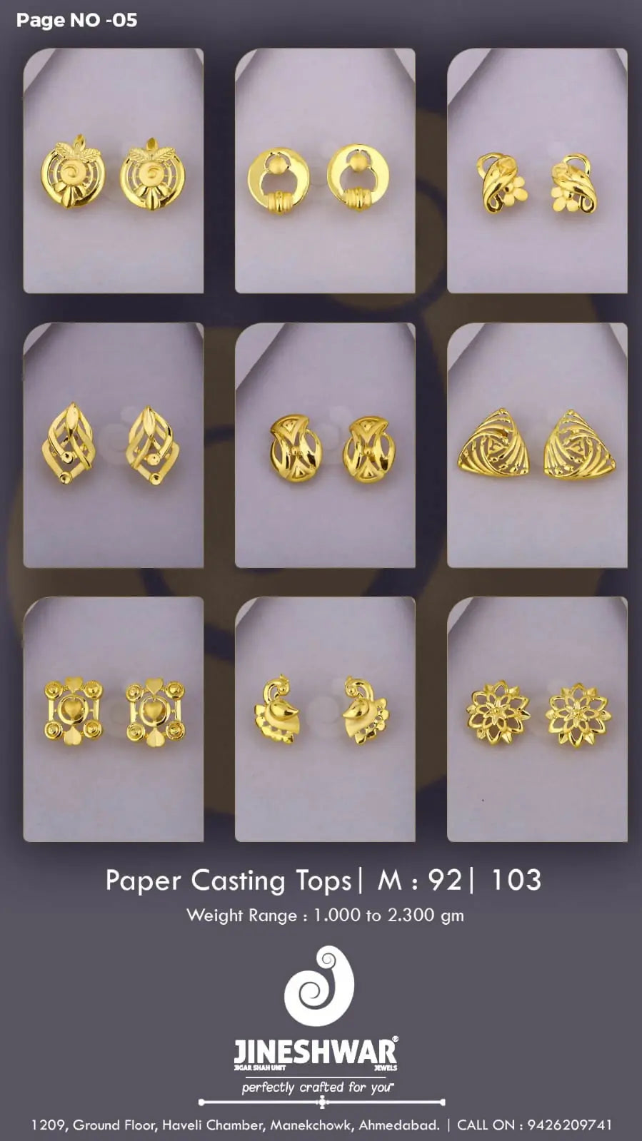 22kt Paper Casting Tops Sarafa Bazar India