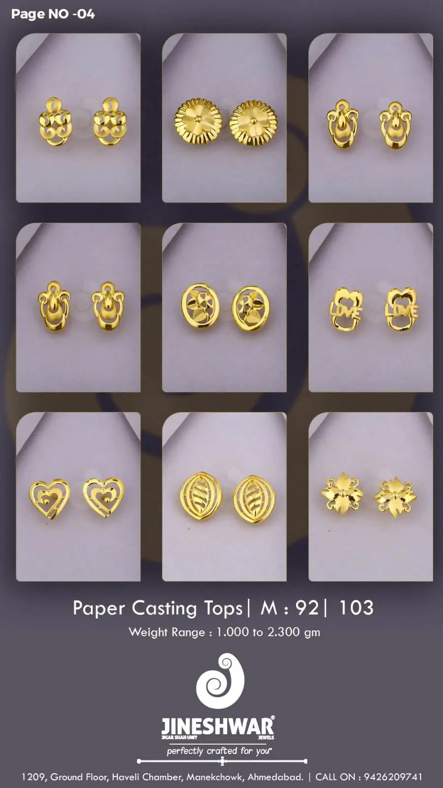 22kt Paper Casting Tops Sarafa Bazar India