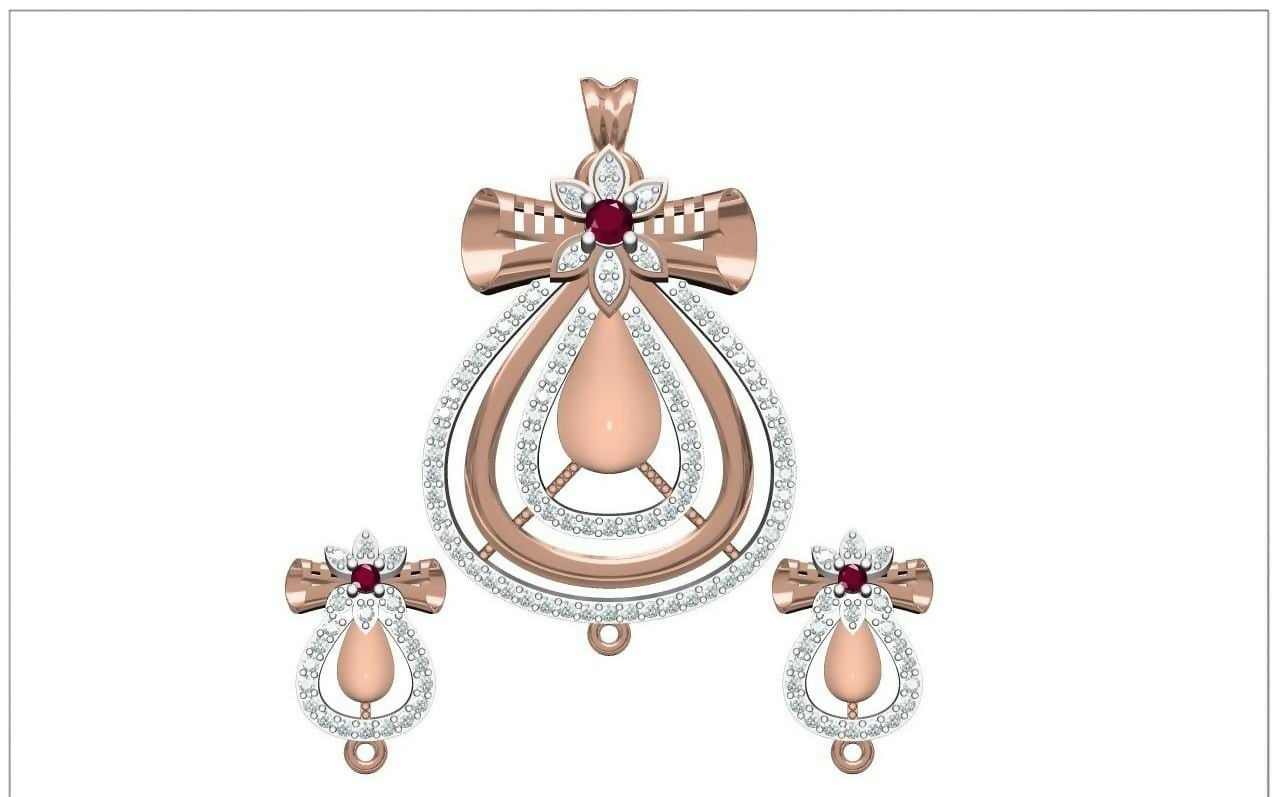 Rose Gold Pendant Set Sarafa Bazar India