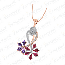 Abstract Leaf Diamond Pendant With Two Rhodium in 14KT Gold Sarafa Bazar India