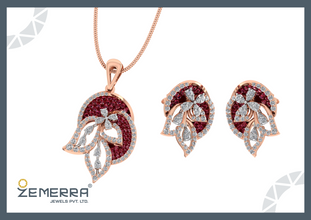 Lavish 14K Gold Diamond Ruby Stone Pendant Set For Bridal Sarafa Bazar India