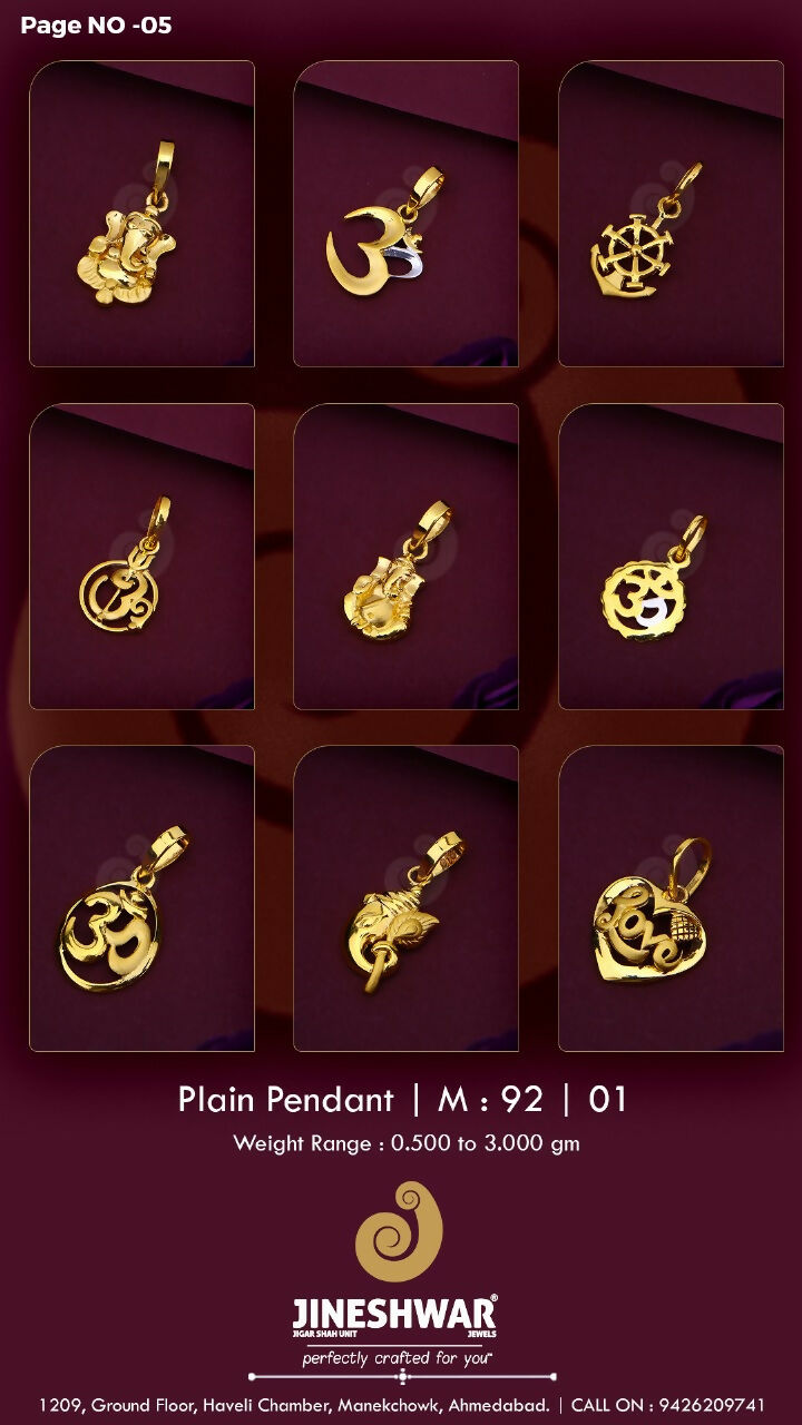 22kt Plain Pendants Sarafa Bazar India