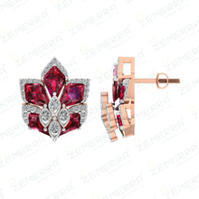 14K Gold Diamond Stud Earring With Gemstone Sarafa Bazar India