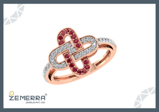 Lavish 14K Gold Interlocking Link Diamond Ruby Ring