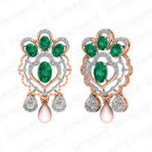 Elegant 14K Gold Diamond Green Stone Pendant Set With Pearls