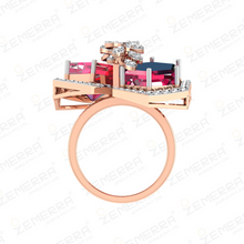 Exclusive 14K Gold Diamond Ring With a Hexagon Ruby Stone Sarafa Bazar India