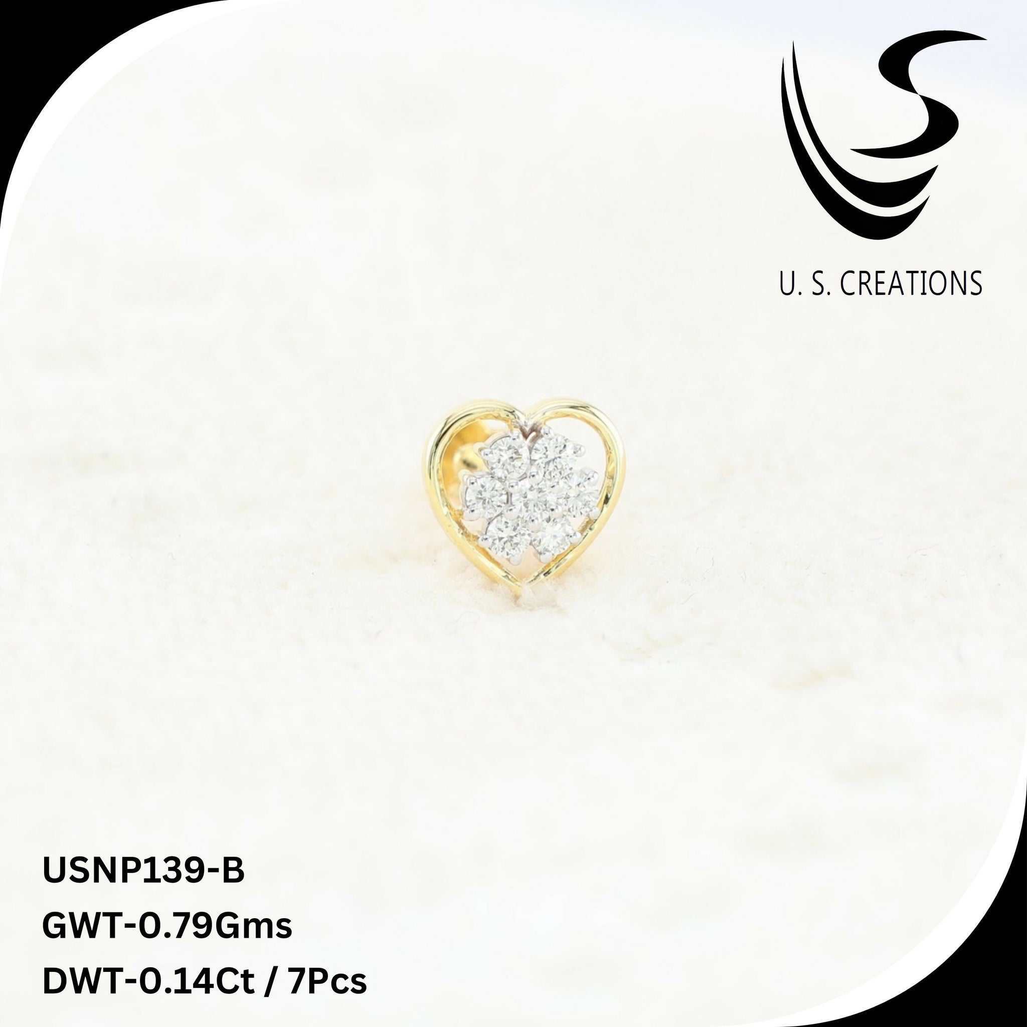 Elegant Gold & Diamond Nose Pin-USNP-139-B Sarafa Bazar India