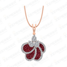 14K Gold Diamond Flower cluster Pendant Set with Ruby Stone Sarafa Bazar India