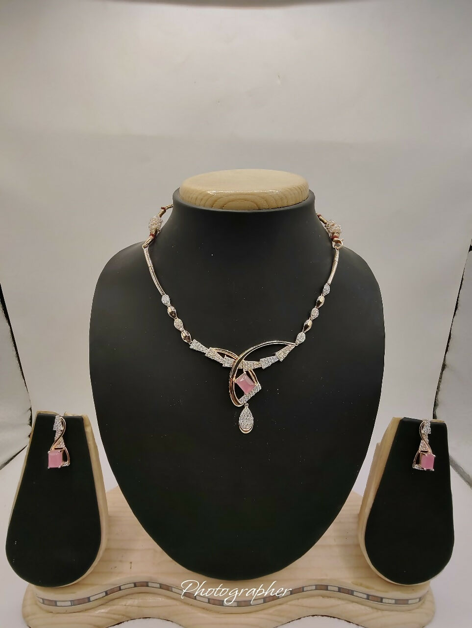 Rose Gold CZ Necklace Sarafa Bazar India