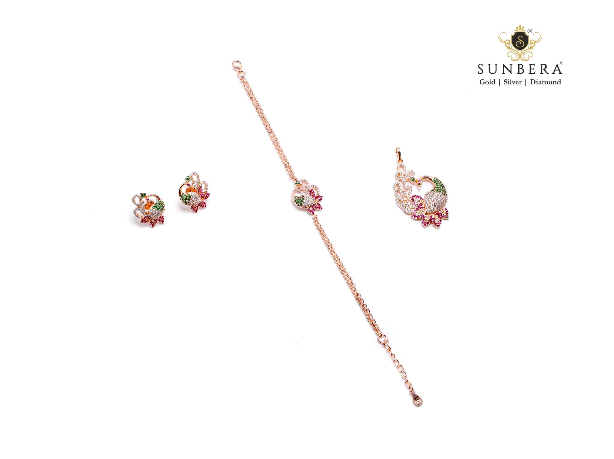 925 Silver Rose Gold Earring, Pendant & Bracelet Sarafa Bazar India