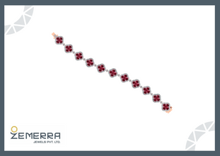 14K Rose Gold Diamond Ruby Floral Bracelet Sarafa Bazar India