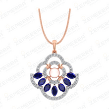 Unique 14K Rose Gold Diamond Flower Halo Pendant Set Sarafa Bazar India