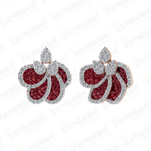 14K Gold Diamond Flower cluster Pendant Set with Ruby Stone Sarafa Bazar India