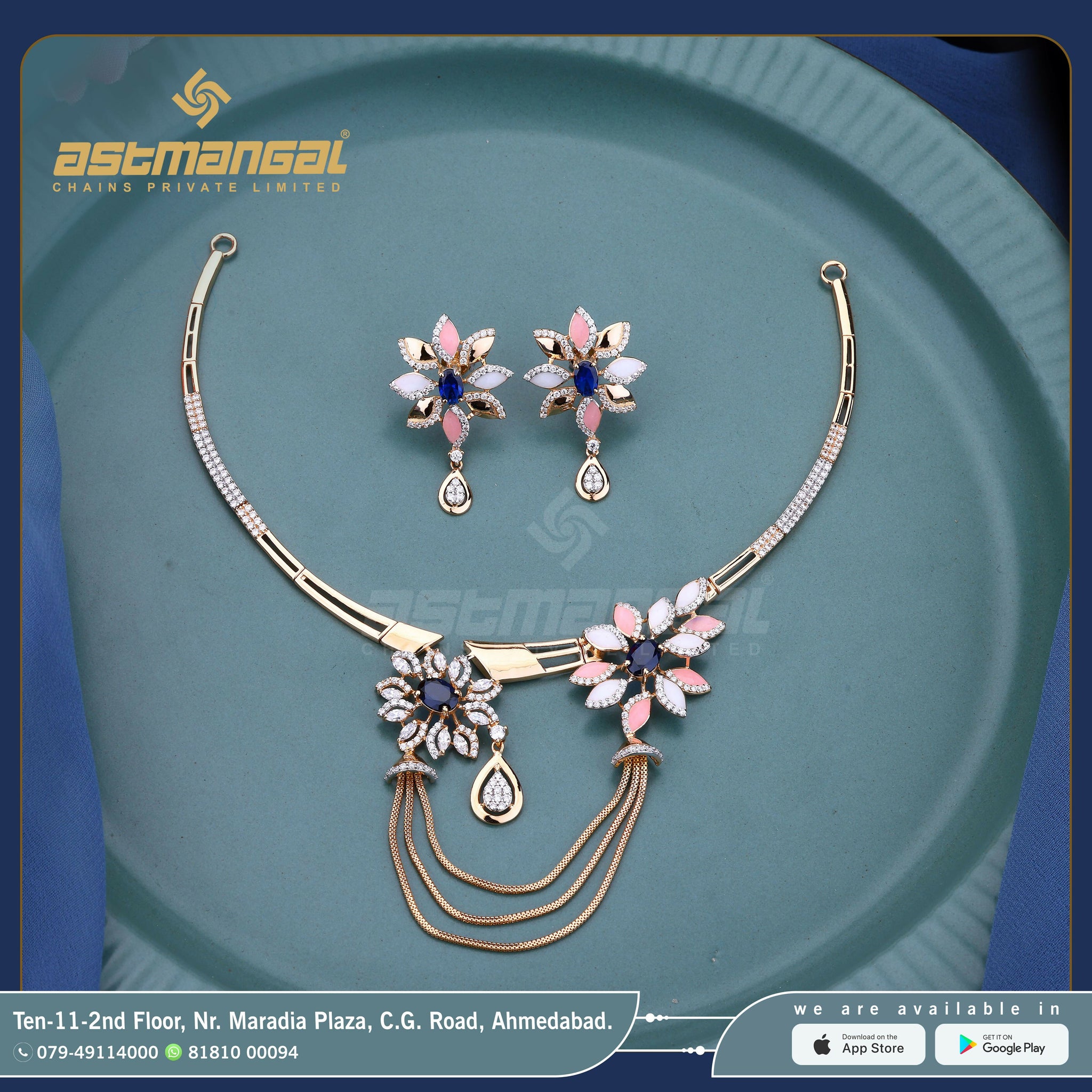 Rose Gold CZ Necklace Sarafa Bazar India