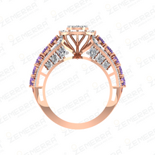 Modern 14K Gold Diamond Oval Amethyst Stone Halo Ring Sarafa Bazar India