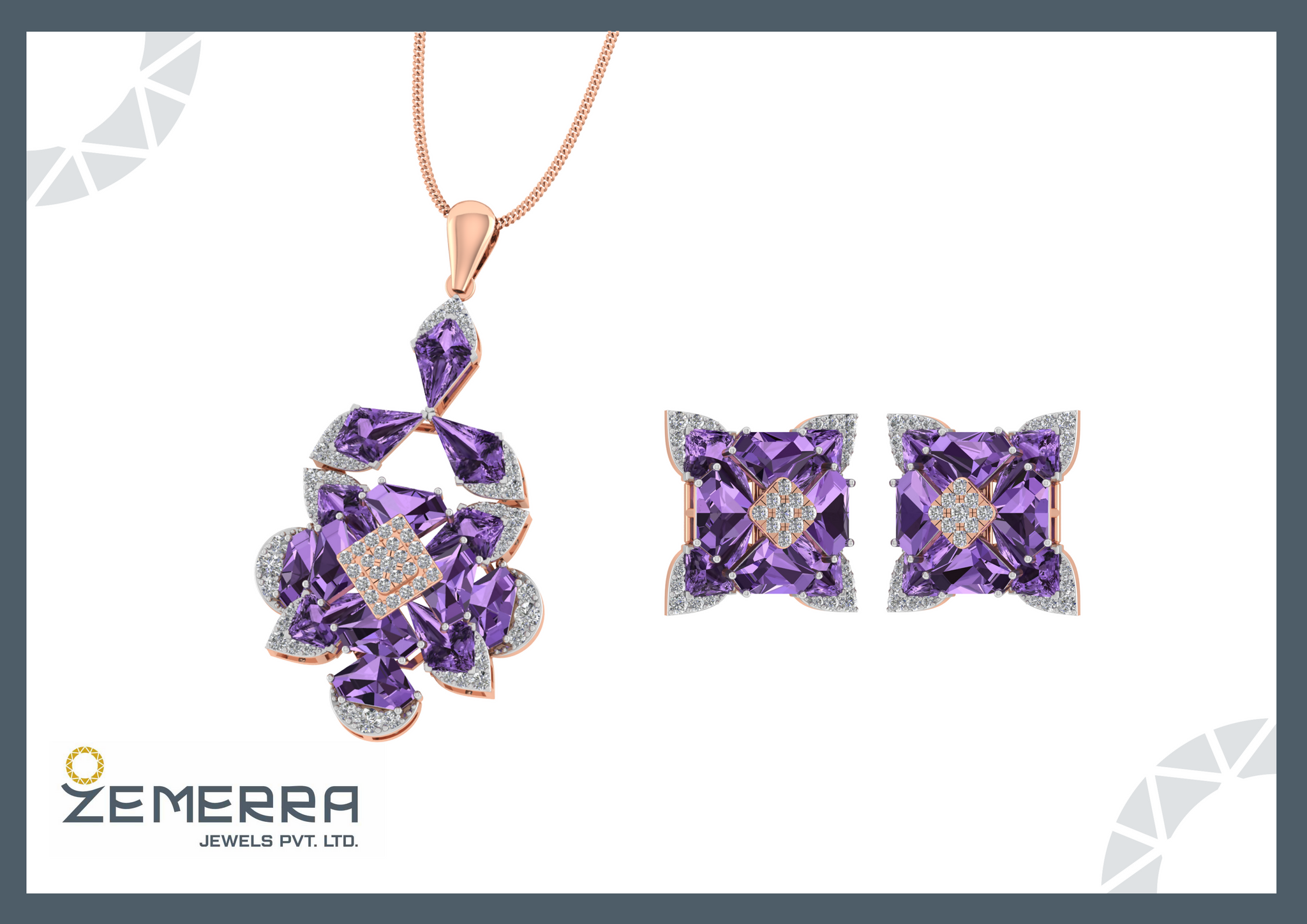 14K Gold Diamond Pendant Set With Purple Stone Sarafa Bazar India