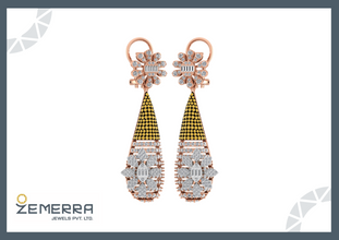 Unique 14K Rose Gold Diamond Drop Earring With Gemstone