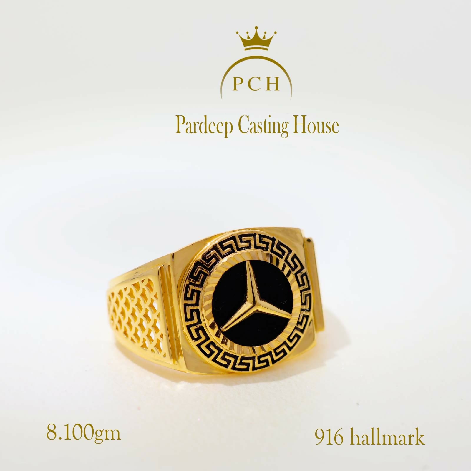 Mercedes Ring With Black Versace Design Sarafa Bazar India