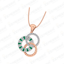14K Rose Gold Diamond & Green Stone Circle Pendant Sarafa Bazar India