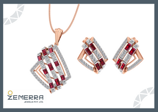 Geometric Layer Diamond Ruby Pendant in 14K Rose Gold Sarafa Bazar India