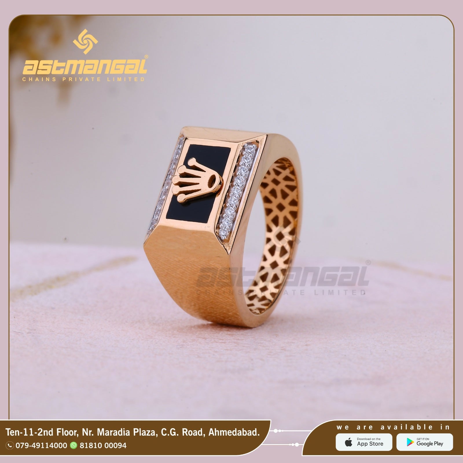 Rose Gold CZ Gents Ring Sarafa Bazar India