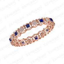 Sparking Diamond Sapphire Bangle in 14K Rose Gold Sarafa Bazar India