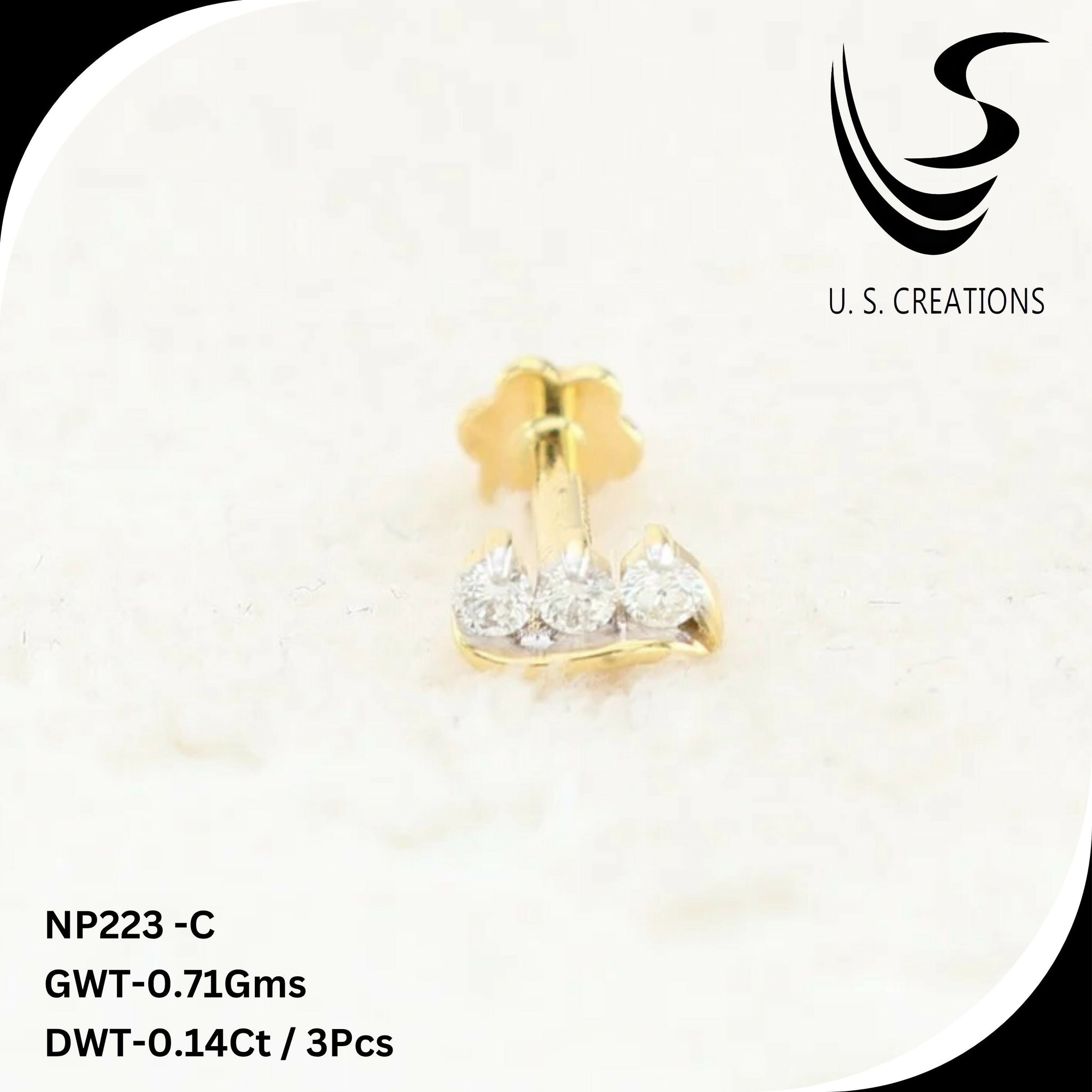 Delicate Gold & Diamond Nose Pin -NP-223-C Sarafa Bazar India
