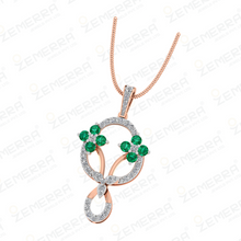 14K Rose Gold Diamond Circular Floral Pendant Set Sarafa Bazar India