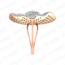14K Rose Gold Geometric Layered Green Stone Diamond Ring Sarafa Bazar India